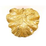A mid 20th century gilt metal leaf dish dated 1949, 30 x 35 x 8cm.