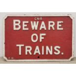 A Great Northern Railway cast iron sign, 53 x 35cm.