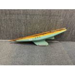 A vintage wooden model pond yacht, L. 77cm.