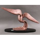 An original Art Deco metal figure of a seagull on a marble base, W. 60cm.