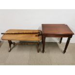 A mahogany side table with a mahogany veneered hall table and two walking sticks.