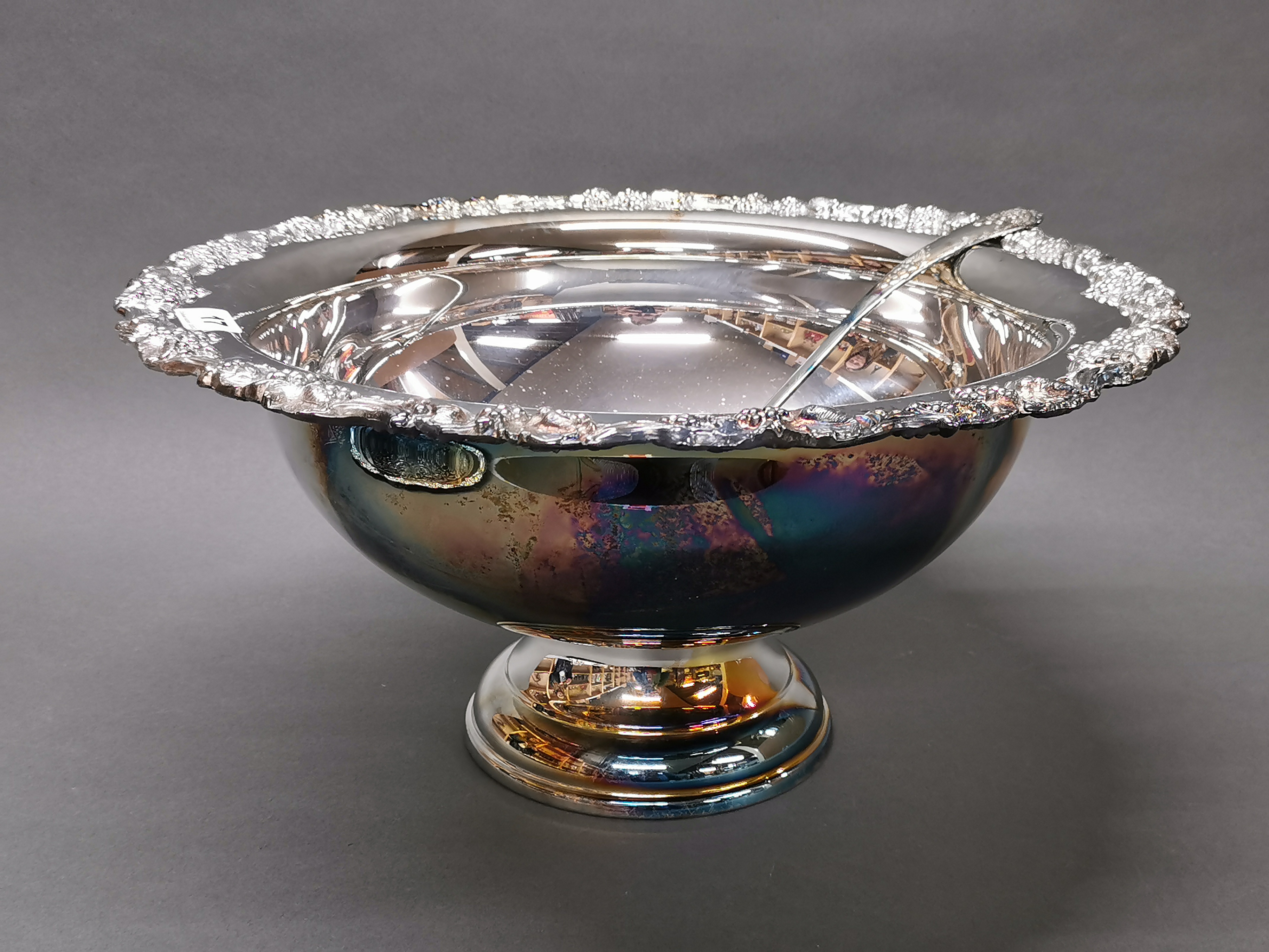 A large silver plated punch bowl, Dia. 45cm, with twelve silver plated punch cups and a large silver - Image 3 of 5
