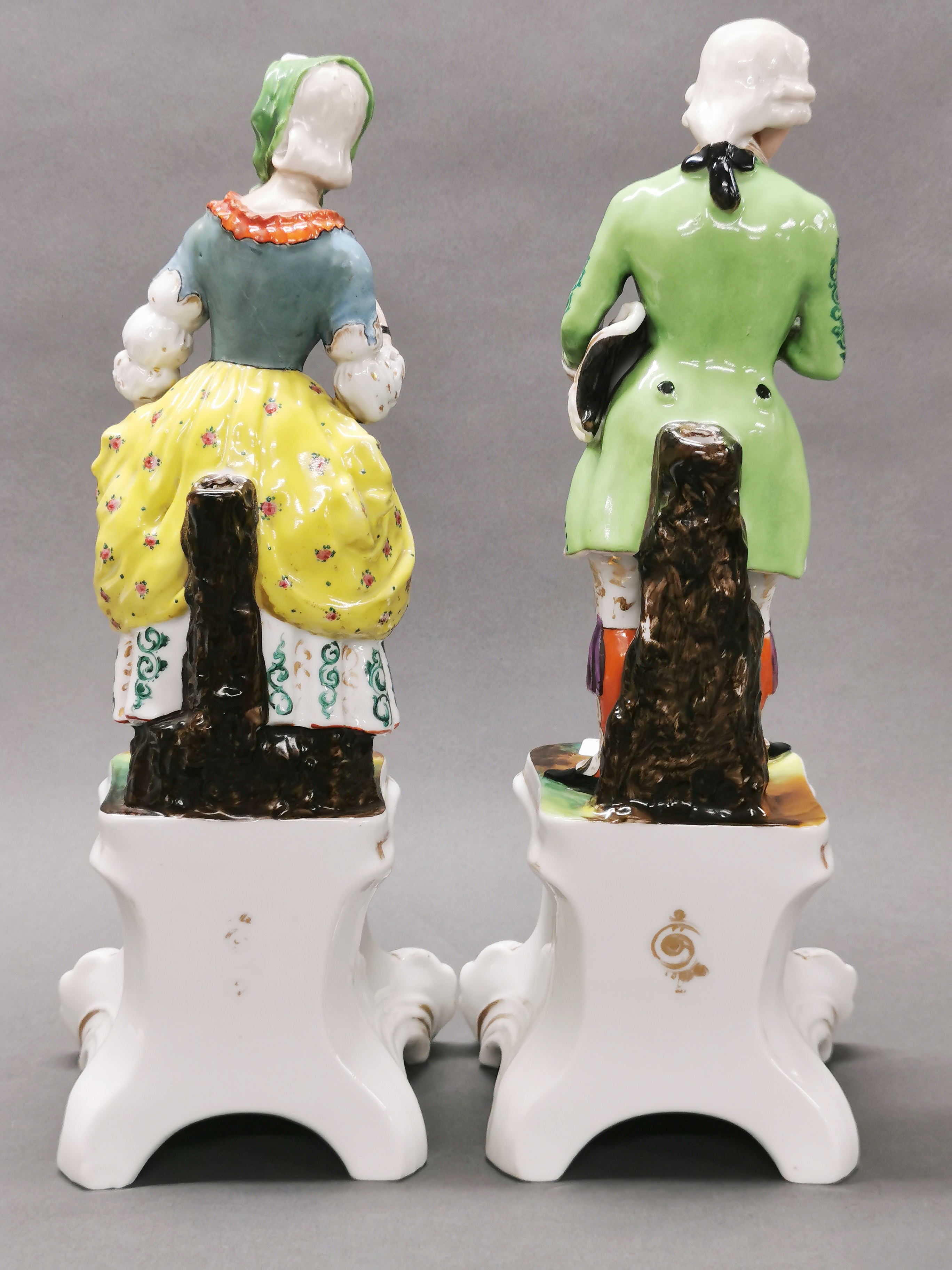 A pair of large 19th century French porcelain figurines, H. 45cm. (Woman restored at neck). - Image 2 of 3