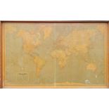 A large wooden framed world map, 191 x 119cm.