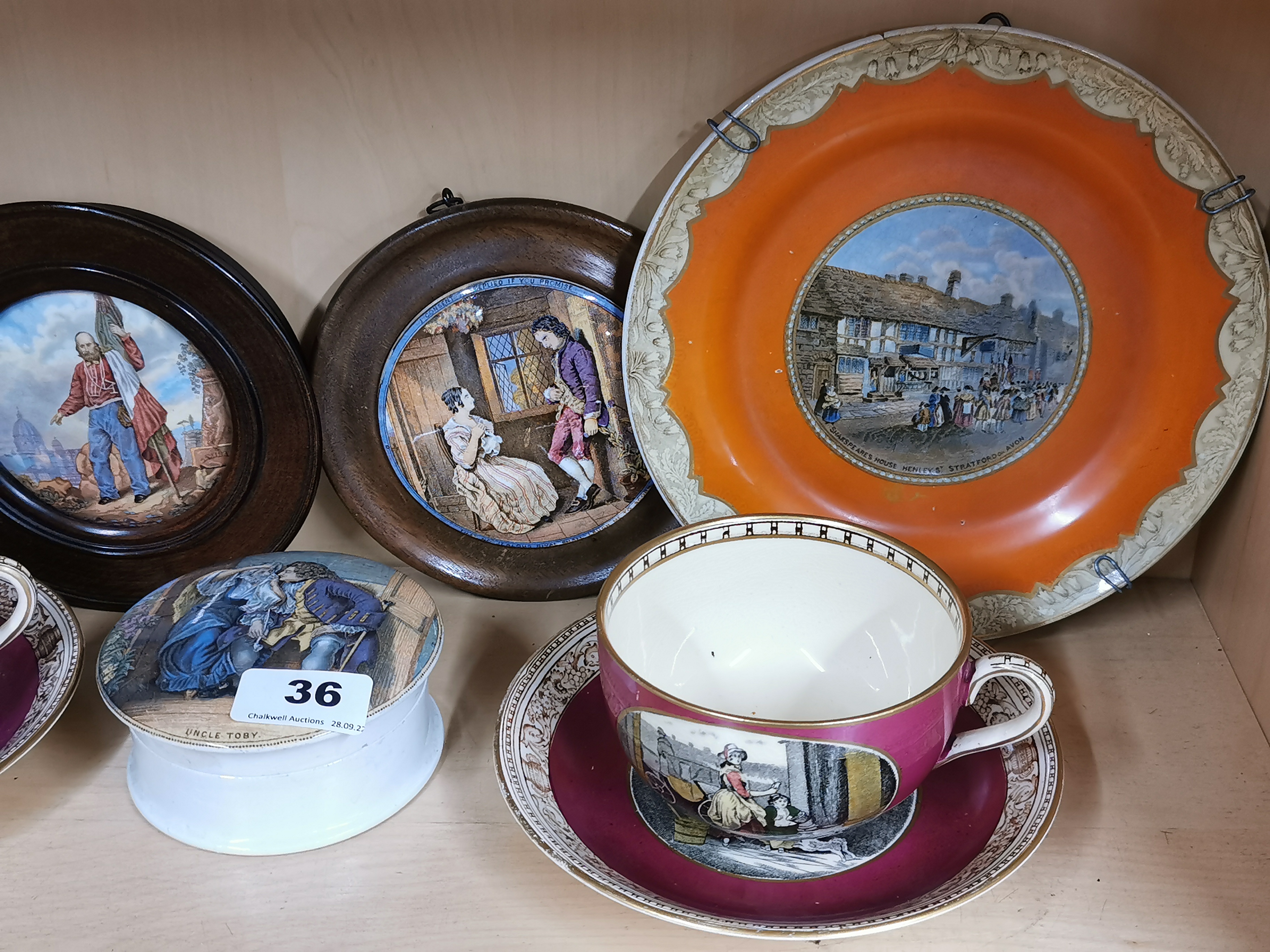 A group of 19th century Pratt ware pot lids and plate, with a pair of Addams Cries of London cups - Image 3 of 4