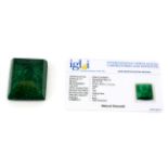 A large unmounted rectangle step cut natural emerald, approx. 200.12ct. GLI certified.