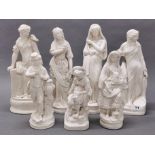 A group of seven 19th century Parianware porcelain figurines, tallest H. 33cm.
