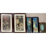 A pair of framed early 20th century lithographs and three framed 1920's prints, largest frame size