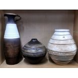 Three pottery items, tallest H. 49cm.