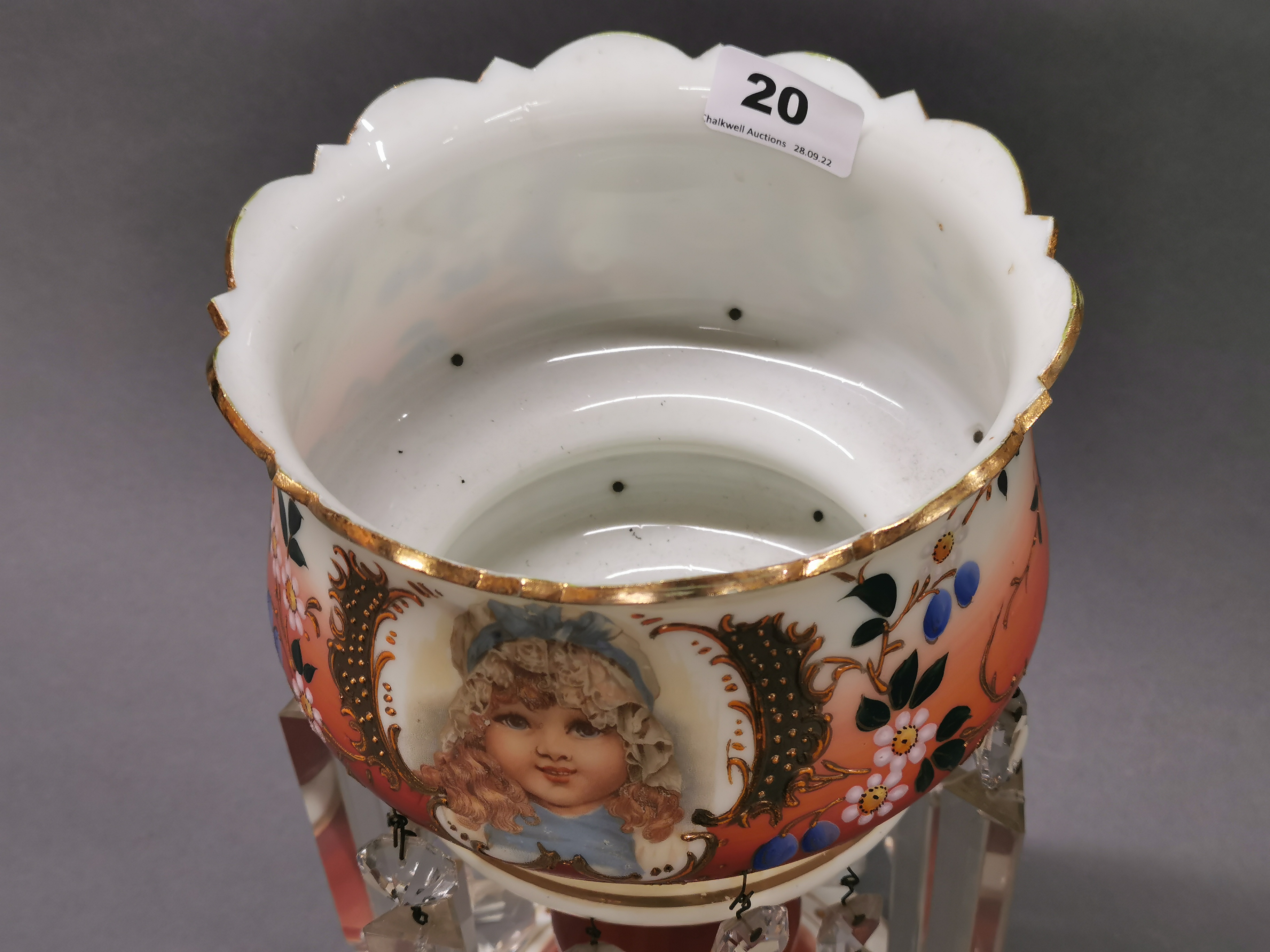 A 19th century opaline glass lustre, H. 36cm - Image 3 of 4