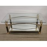 A contemporary stylish gilt brass and glass coffee table, 117 x 63 x 46cm.