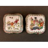 A pair of Chinese hand enamelled porcelain boxes, 7 x 7 x 10cm.