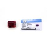 A large unmounted rectangle step cut natural ruby, approx. 165.75ct. GLI certified.