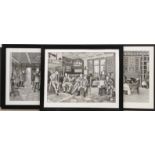 A group of five large framed pen and ink drawings by J A Gowing of historical gentleman's club