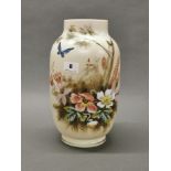 A 19th century hand painted opaline glass vase, H. 31cm.