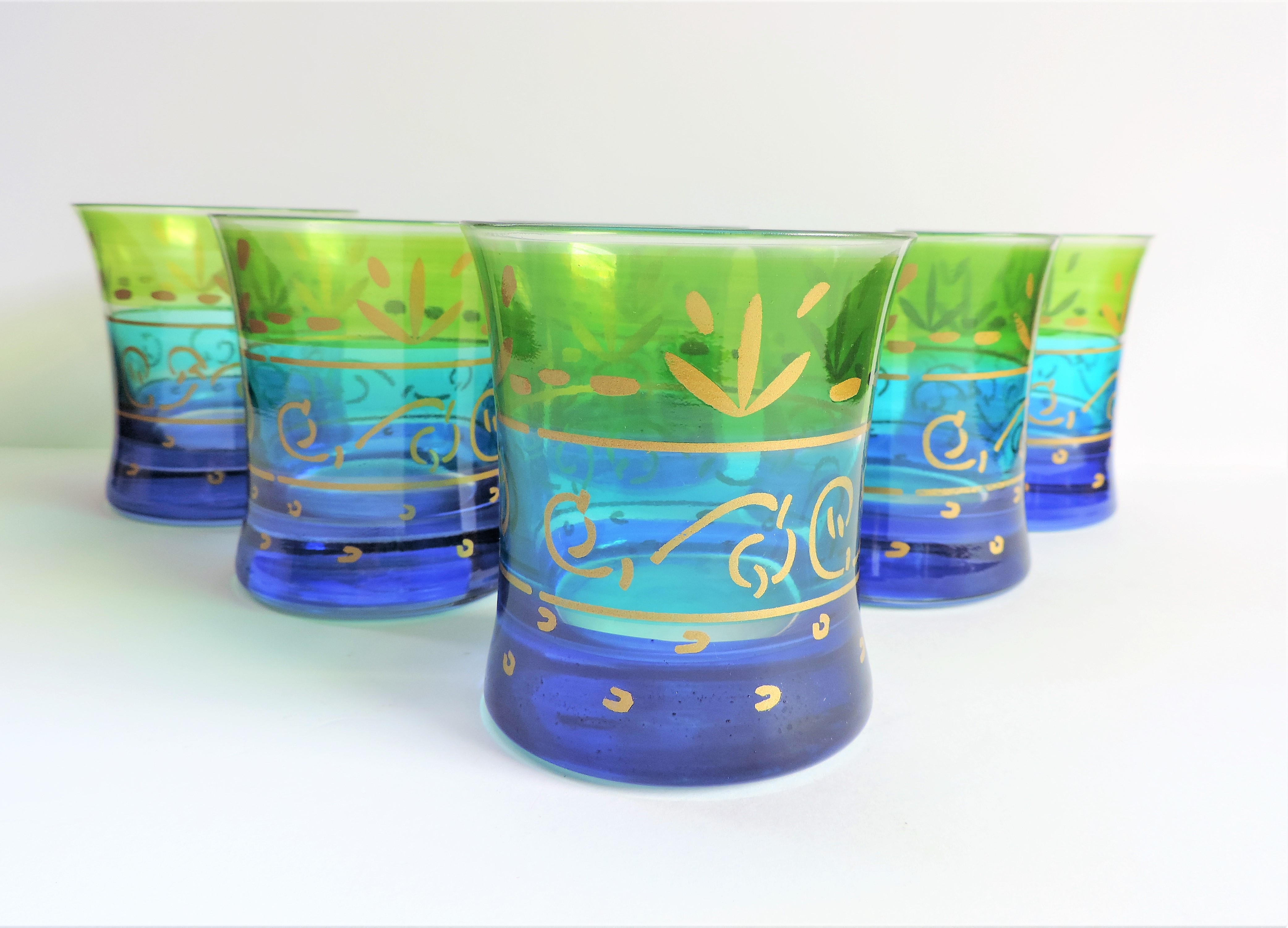 Set 6 Artisan Hand Made Glasses/Tumblers. A fabulous matching set of 6 hand made and painted