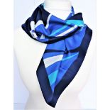 Vintage Cornelia James Signed Silk Scarf 65cm square. A lovely silk scarf with blue and white swirls