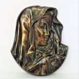 Madonna Virgin Mary Wall Plaque. A cast metal wall plaque of Madonna the Virgin Mary measuring