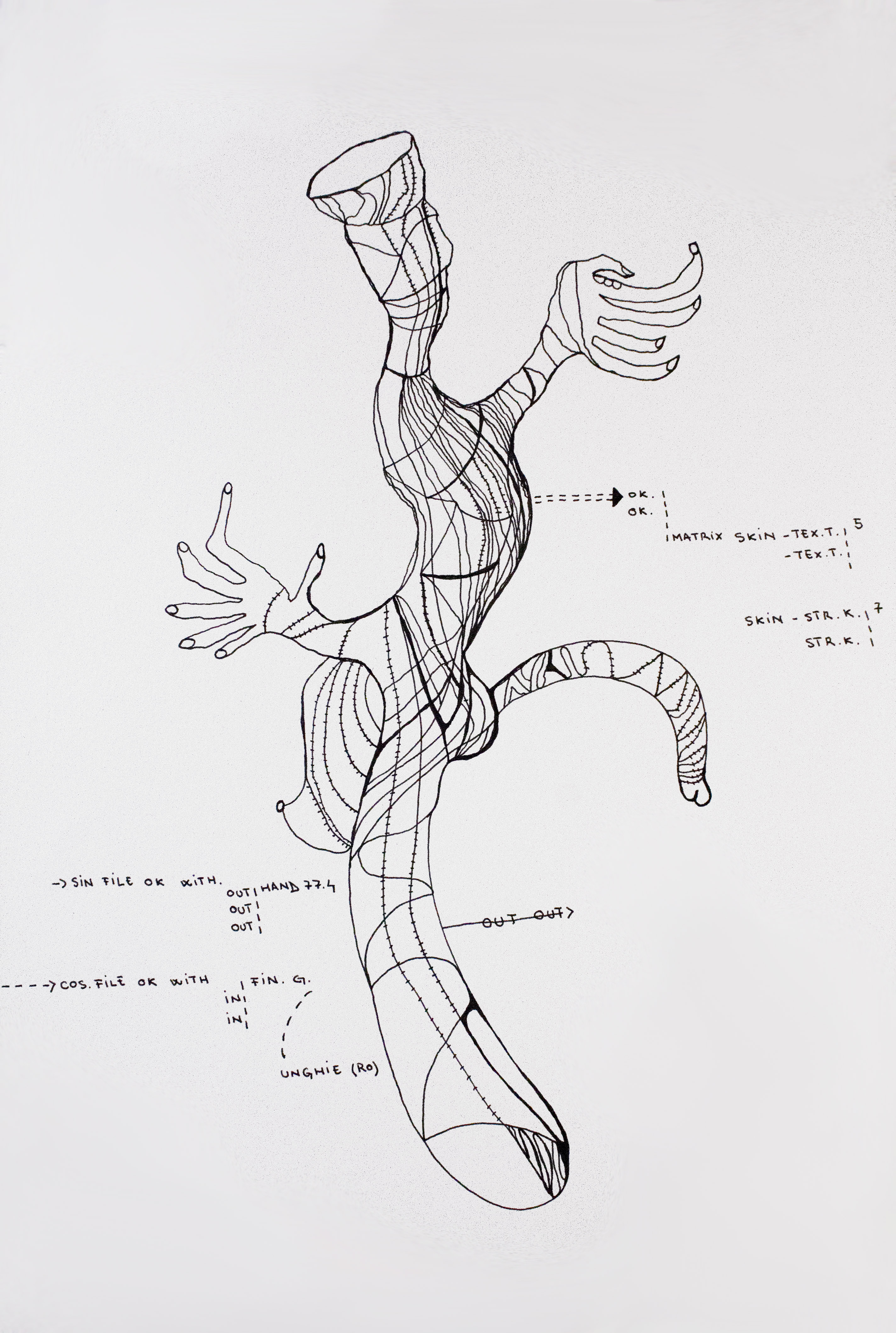 Andreea Talpeanu, "Body engineering", ink on paper, 42 x 30cm. The artist makes reference in this