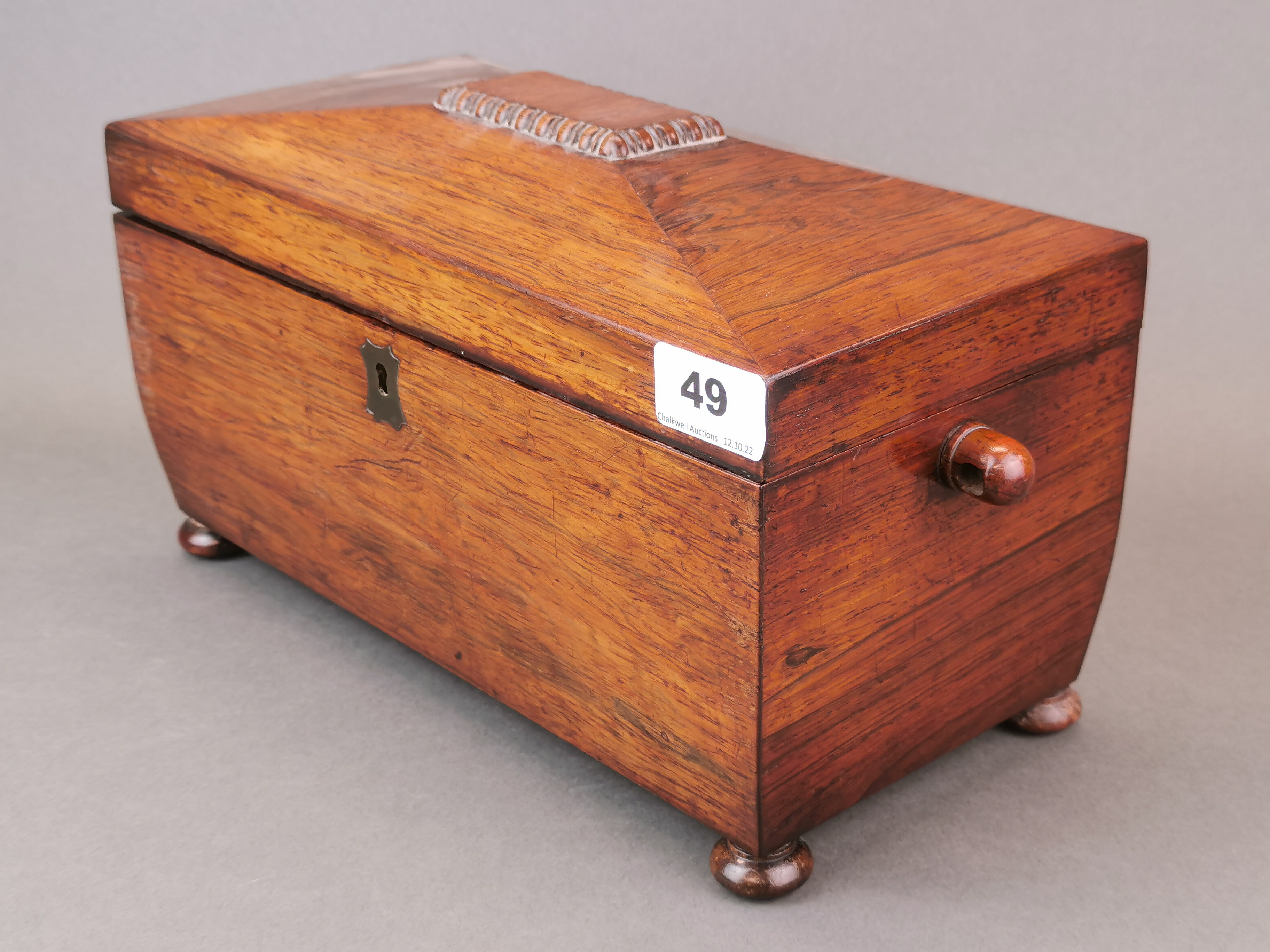 An early 19th century rosewood veneered tea box, W. 33cm. H. 18cm. - Image 2 of 5