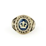 A heavy 10ct yellow gold and enamel gent's college ring, (v).