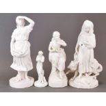 A 19th century Parianware figure of Red Riding Hood (with some restoration) together with three