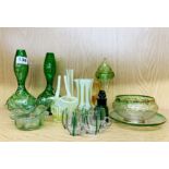 A good group of 19th and early 20th century green glassware, tallest 21cm.