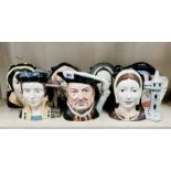 A set of seven large Royal Doulton character jugs of King Henry VIII and his six wives, H. 17cm.