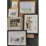 A group of mixed framed and unframed watercolours, largest. 44 x 34cm.