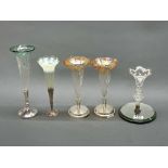 A lovely 19th C mirror based painted and gilt glass epergne centerpiece and four others.