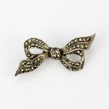 A silver marcasite set bow brooch, L. 4.5cm.