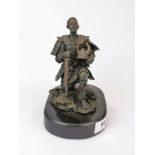 A bronze figure of a Japanese samurai warrior on a black marble base, H. 18cm.