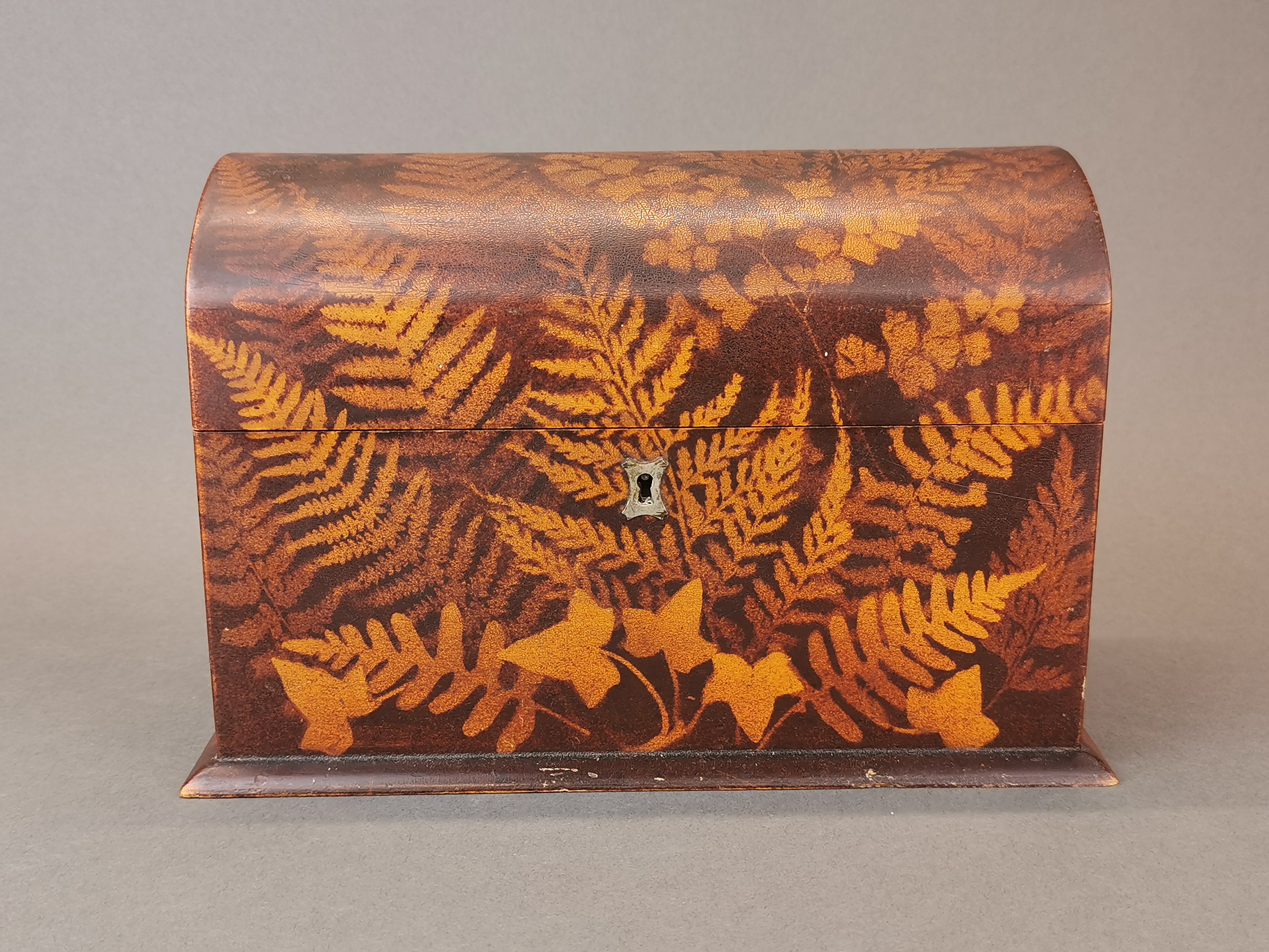 A 19th century leaf decorated stationery box, W. 25 x 13.5 x 17cm.