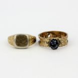 Two hallmarked 9ct yellow gold rings, (I & K).
