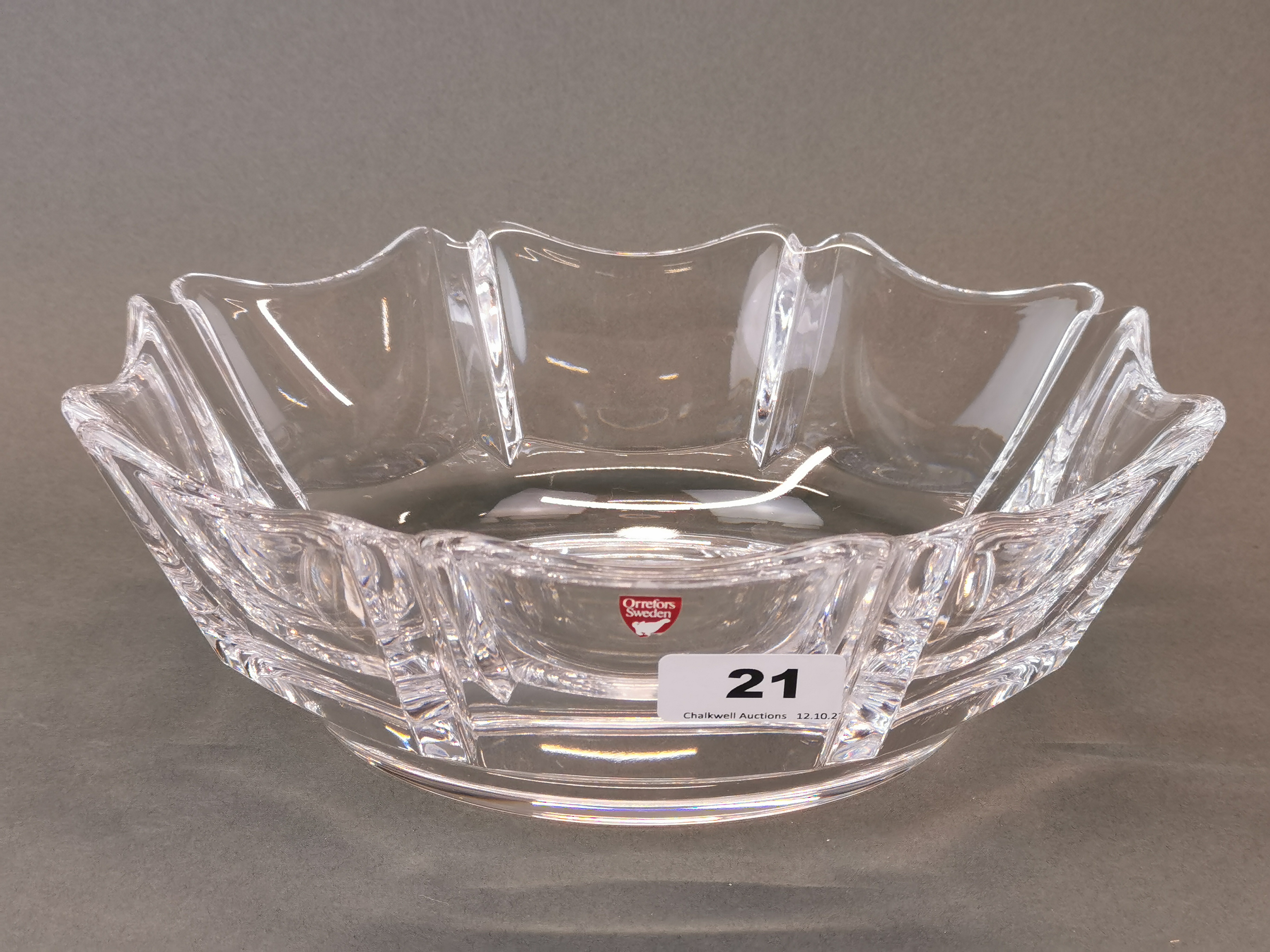 An impressive heavy crystal Orrefors signed bowl by Lars Hellsten c. 1970's, W. 26.5cm. - Image 2 of 6