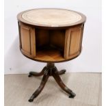 A leather topped Regency style drum table, dia. 50, H. 67cm.