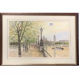 A. R. Bailey (British): A framed watercolour 'Towards Westminster', frame 59 x 41cm.
