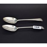 A pair of Georgian hallmarked silver spoons by Hester Bateman, L. 20cm.