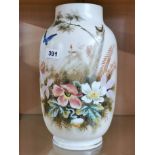A 19th century hand painted opaline glass vase, H. 31cm.