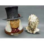 A large composition bust of native American chief Dan George, H. 45cm, together with a further