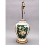 A lovely early 20th century Vienna style porcelain and brass table lamp base, H. 58cm.