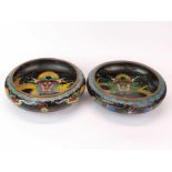 A pair of mid 20th century Chinese cloisonne on bronze bowls decorated with dragons, Dia. 21cm. D.