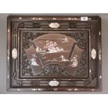 A beautiful early 20th century Chinese mother of pearl inlaid wooden panel, W. 55cm. H. 43cm.