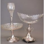 An Edwardian silver plate and cut glass epergne centrepiece, H. 41cm. together with a further silver