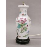 A Chinese hand painted porcelain table lamp base, H. 23cm.