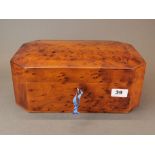 An impressive burr wood box with fitted interior, W. 32. H. 13cm. D. 22cm.