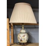 Two large table lamps and silk shades, overall H. 70cm.