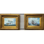 A pair of large gilt framed marine battle prints, framed size 67 x 56cm.