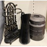 A cast iron umbrella stand, H. 51cm, and two other items.