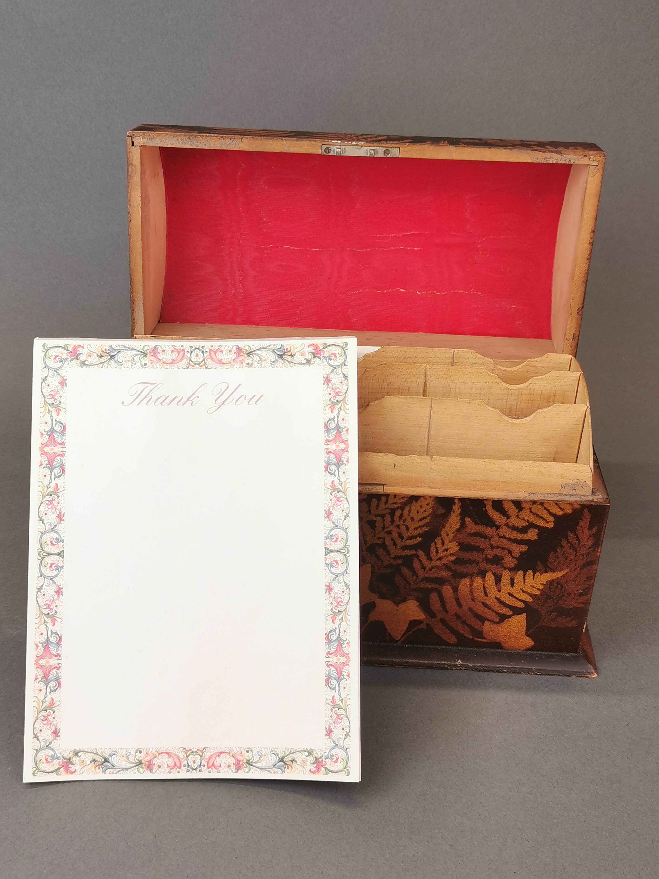 A 19th century leaf decorated stationery box, W. 25 x 13.5 x 17cm. - Image 4 of 4